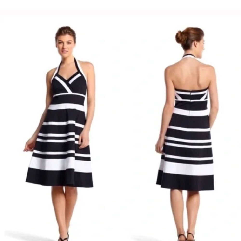 Chic Black and White Halter Dress
